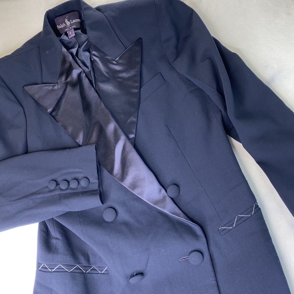VTG Ralph Lauren USA Double Breasted Blazer Luxury Navy Wool Womens 8 Peak Lapel - Picture 9 of 16
